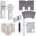 Contractor Satin Aluminium Door Handle Fire Door Pack - Euro Sashlock and Double Cylinder - FD30/60