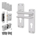 Satin Aluminium Contract Lever Door Handle Kit - Medium Duty FD30/60 - 80mm Euro Sashlock and Double Cylinder - Keyed Alike