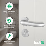 Return to Door Lever on Rose Stainless Steel Door Handle Kit - Medium Duty - 80mm Bathroom Lock - tradefit - 4