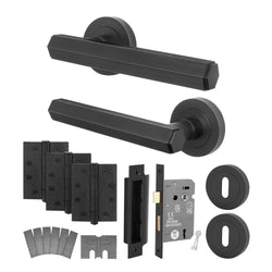 Moreno Matt Black Lever on Rose Door Handle Kit - Medium Duty FD30/60 - 80mm Sashlock - tradefit