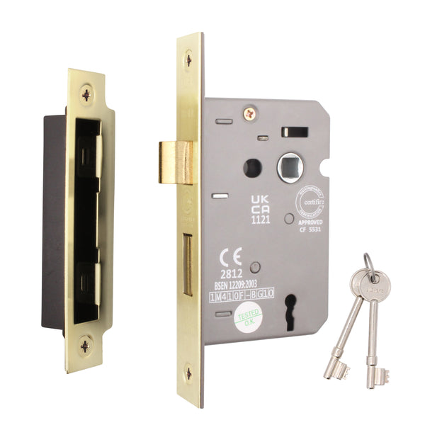 Mortice Fire Rated Sashlock - 64mm Case Size - 44mm Backset - Satin Brass - tradefit - Featured Image