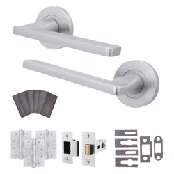 Euroda Satin Chrome Lever on Rose Fire Door Handle Pack - Latch - FD30/60 - tradefit