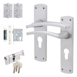 Euroda - Plus Satin Chrome Door Handle Pack - Euro Lock & Thumbturn Cylinder - tradefit