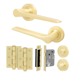 Tapera Satin Brass Lever on Rose Door Handle Kit - 64mm Bathroom Lock - tradefit
