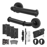 Claro Matt Black Lever on Rose Door Handle Kit - Heavy Duty FD30/60 - DIN Euro Sashlock and Double Cylinder - Keyed to Differ - tradefit - 1
