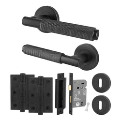 Dinis Matt Black Lever on Rose Door Handle Pack - 64mm Sashlock - tradefit