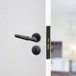 Dinis Knurled Matt Black Lever on Rose Door Handle Pack - 80mm Sashlock - tradefit - 6