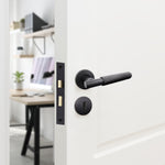 Dinis Knurled Matt Black Lever on Rose Door Handle Pack - 80mm Sashlock - tradefit - 7