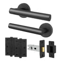 Mitre Lever on Rose Matt Black Door Handle Kit - Medium Duty - 64mm Latch
