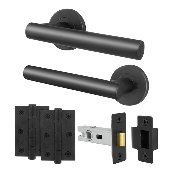 Mitre Lever on Rose Matt Black Door Handle Kit - Medium Duty - 76mm Latch - tradefit - Featured Image