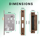 Mortice Bathroom Lock Fire Rated - 80mm Case Size - 57mm Backset - Bronze - tradefit - 2