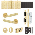 Flores Satin Brass Lever on Rose Door Handle Kit - Heavy Duty FD30/60 - DIN Euro Sashlock and Double Cylinder - Keyed to Differ