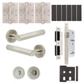 Moreno Satin Nickel Lever on Rose Door Handle Kit - Heavy Duty FD30/60 - DIN Bathroom Lock
