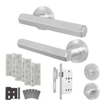 Moreno Satin Nickel Lever on Rose Door Handle Kit - Heavy Duty FD30/60 - DIN Bathroom Lock - tradefit - 1