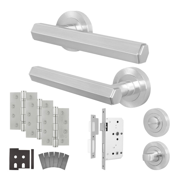 Moreno Satin Nickel Lever on Rose Door Handle Kit - Heavy Duty FD30/60 - DIN Bathroom Lock - tradefit - Featured Image