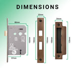 Mortice Fire Rated Sashlock - 80mm Case Size - 57mm Backset - Bronze - tradefit - 2