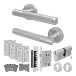 Aurora Satin Nickel Lever on Rose Door Handle Kit - Medium Duty FD30/60 - 80mm Euro Sashlock and Double Cylinder - Keyed to Differ - tradefit - 1