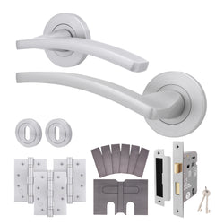 Euroda - Plus Satin Chrome Lever on Rose Fire Door Handle Pack - 3 Lever Lock - FD30/60 - tradefit