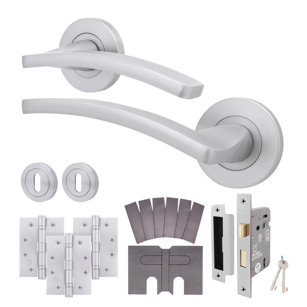 Euroda - Plus Satin Chrome Lever on Rose Fire Door Handle Pack - 3 Lever Lock - FD30/60 - tradefit - Featured Image