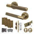 Aurora Antique Brass Lever on Rose Door Handle Kit - Heavy Duty FD30/60 - DIN Euro Sashlock and Thumbturn Cylinder - Keyed Alike