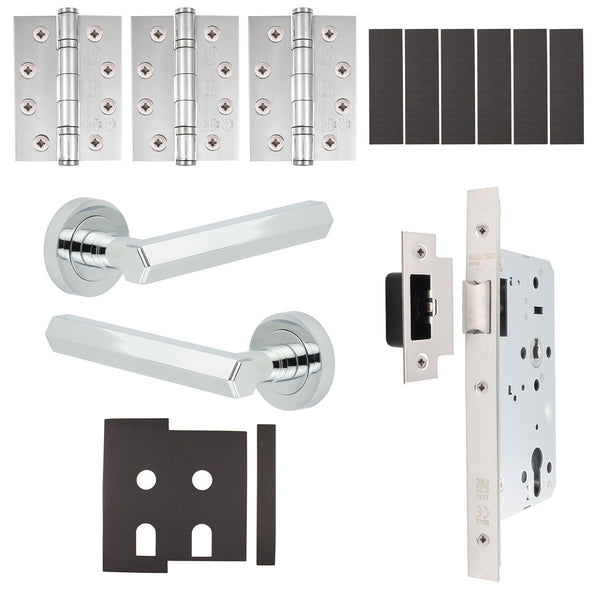 Moreno Polished Chrome Lever on Rose Door Handle Kit - Heavy Duty FD30/60 - DIN Latch - tradefit - Featured Image