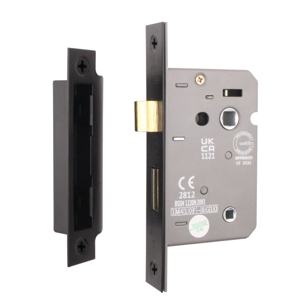 Mortice Bathroom Lock Fire Rated - 80mm Case Size - 57mm Backset - Square Black - tradefit - Featured Image