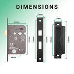 Mortice Fire Rated Bathroom Lock - 64mm Case Size - 44mm Backset - Black - tradefit - 4