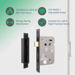 Mortice Bathroom Lock Fire Rated - 80mm Case Size - 57mm Backset - Square Black - tradefit - 3