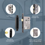 Mortice Bathroom Lock Fire Rated - 80mm Case Size - 57mm Backset - Square Black - tradefit - 6