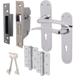 Chrome Lever on Backplate 5 Lever Lock Kit / Pack Zeno Design - 66mm Lock - 76mm Hinges - Polished Chrome - tradefit - 1