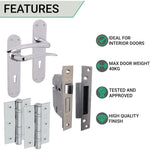 Chrome Lever on Backplate 5 Lever Lock Kit / Pack Zeno Design - 66mm Lock - 76mm Hinges - Polished Chrome - tradefit - 3