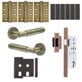 Flores Antique Brass Lever on Rose Door Handle Kit - Heavy Duty FD30/60 - DIN Latch