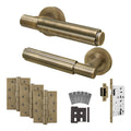 Flores Antique Brass Lever on Rose Door Handle Kit - Heavy Duty FD30/60 - DIN Latch