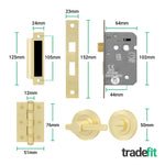 Dumont Satin Brass Lever on Rose Door Handle Kit - 64mm Bathroom Lock - 5