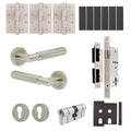Flores Satin Nickel Lever on Rose Door Handle Kit - Heavy Duty FD30/60 - DIN Euro Sashlock and Double Cylinder - Keyed Alike