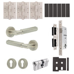 Flores Satin Nickel Lever on Rose Door Handle Kit - Heavy Duty FD30/60 - DIN Euro Sashlock and Double Cylinder - Keyed Alike - tradefit - 1