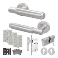 Flores Satin Nickel Lever on Rose Door Handle Kit - Heavy Duty FD30/60 - DIN Euro Sashlock and Double Cylinder - Keyed Alike