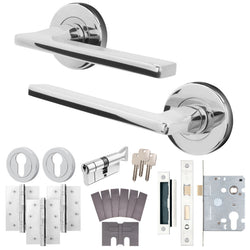 Euroda Polished Chrome Lever on Rose Fire Door Handle Pack - Euro Lock & Thumbturn Cylinder - FD30/60