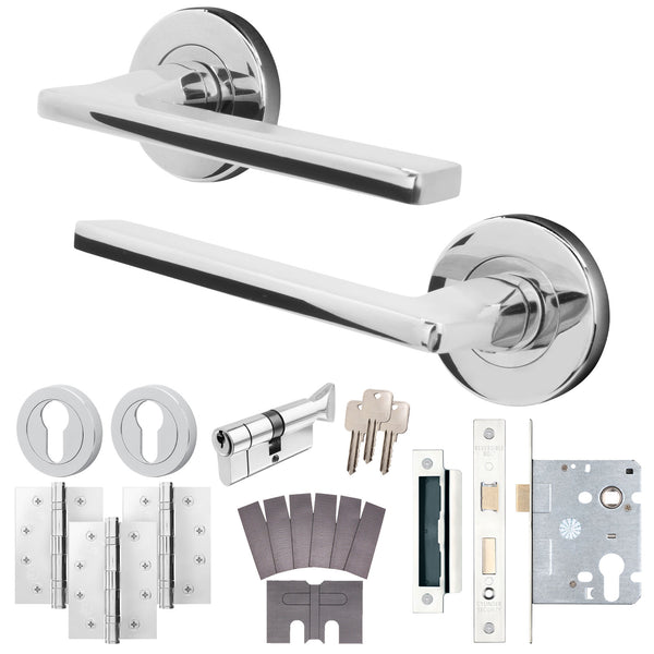 Euroda Polished Chrome Lever on Rose Fire Door Handle Pack - Euro Lock & Thumbturn Cylinder - FD30/60 - Featured Image
