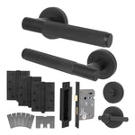 Dumont Matt Black Lever on Rose Door Handle Kit - Medium Duty FD30/60 - 80mm Bathroom Lock - tradefit - 1