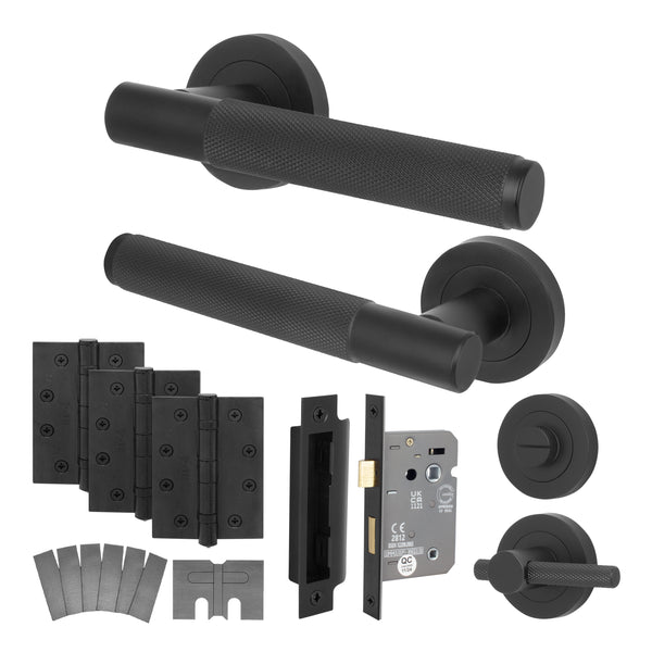 Dumont Matt Black Lever on Rose Door Handle Kit - Medium Duty FD30/60 - 80mm Bathroom Lock - tradefit - Featured Image