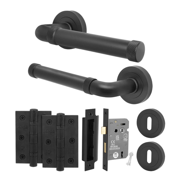 Santana Matt Black Lever on Rose Door Handle Kit - Sashlock - tradefit - Featured Image