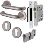 Return To Door Lever on Rose Handle Euro Cylinder Master Keyed Set - Satin Stainless Steel - 57mm Backset Lock - tradefit - 1