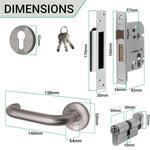 Return To Door Lever on Rose Handle Euro Cylinder Master Keyed Set - Satin Stainless Steel - 57mm Backset Lock - tradefit - 3