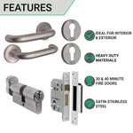 Return To Door Lever on Rose Handle Euro Cylinder Master Keyed Set - Satin Stainless Steel - 57mm Backset Lock - tradefit - 2