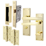 Straight Pattern Polished Brass Door Handle Pack - 80mm Bathroom Lock - tradefit - 1