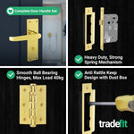 Straight Pattern Polished Brass Door Handle Pack - 64mm Bathroom Lock - tradefit - 5