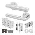 Flores Polished Chrome Lever on Rose Door Handle Kit - Heavy Duty FD30/60 - DIN Euro Sashlock and Double Cylinder - Keyed to Differ