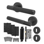 Aurora Matt Black Lever on Rose Door Handle Kit - Medium Duty FD30/60 - 80mm Sashlock - 1