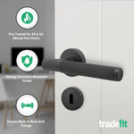Aurora Matt Black Lever on Rose Door Handle Kit - Medium Duty FD30/60 - 80mm Sashlock - tradefit - 2